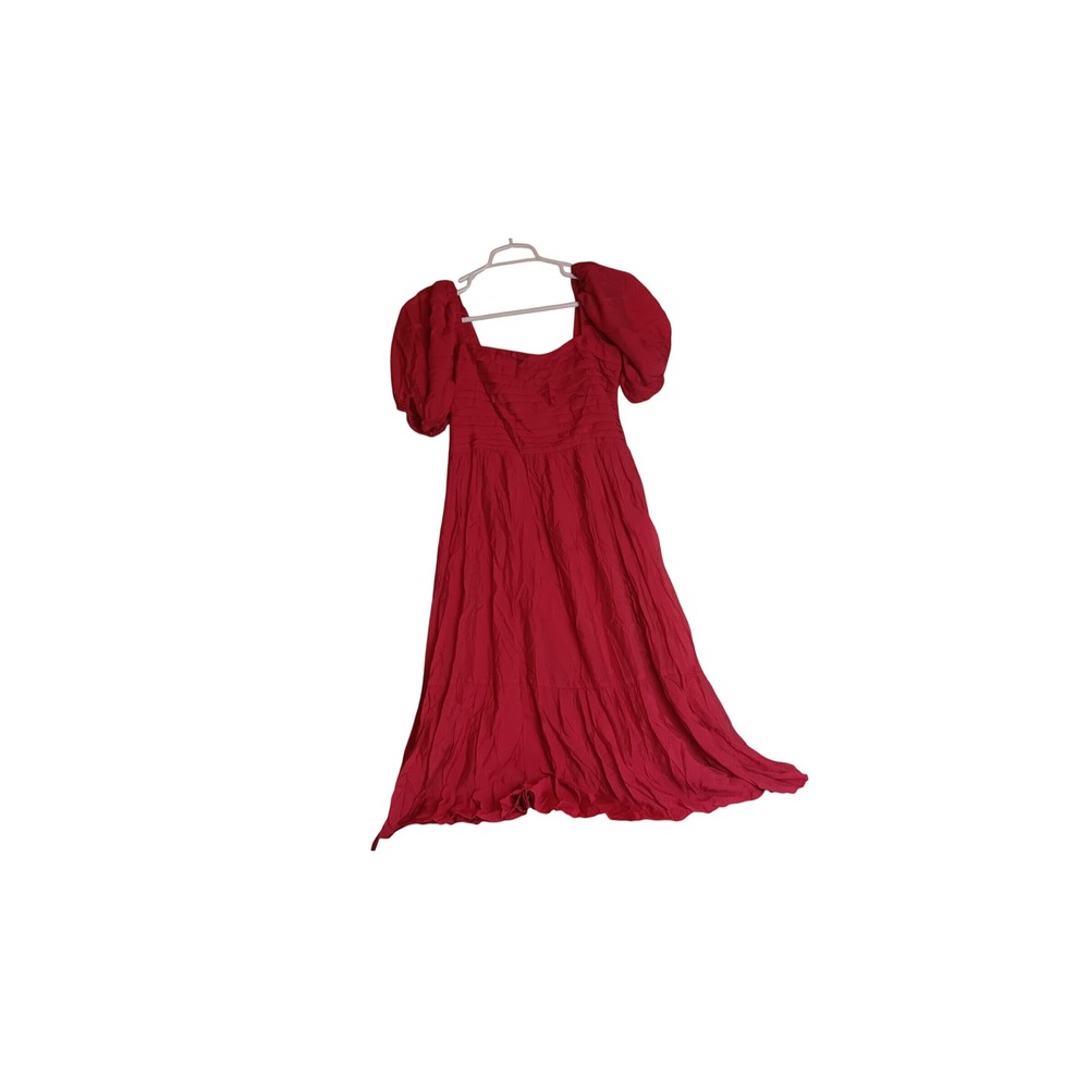 Abercrombie & Fitch Red Puff Sleeve Smocked Midi Dress Womens Size LP